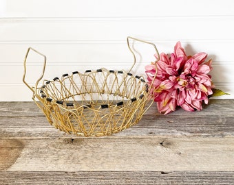 Vintage Metal Collapsable Fruit Basket, Large Boho, handled Mid Century Modern Home Decor