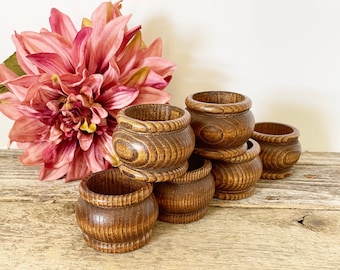 Mid Century Modern Danish Wooden Napkin Rings Set of 6- Handmade Vintage Wood Dining table decor