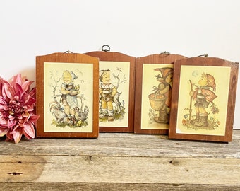 Vintage Goebel Hummel Hanging Wall Plaques ; Set of 4- Made in Germany Signed. painted by Maria Innocentia Hummel