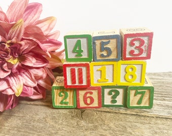 10 Vintage Number Blocks Full Set , 1.3 inch Beautifully Distressed "Well Loved" Blocks for Art Projects, Display or Both.