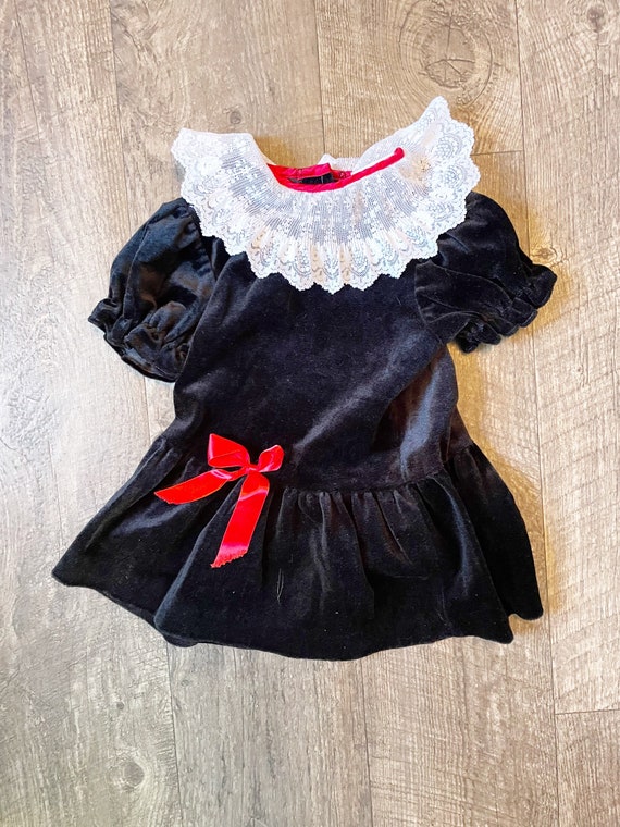 Vintage Girls 4T Black Suede and Lace Christmas d… - image 5