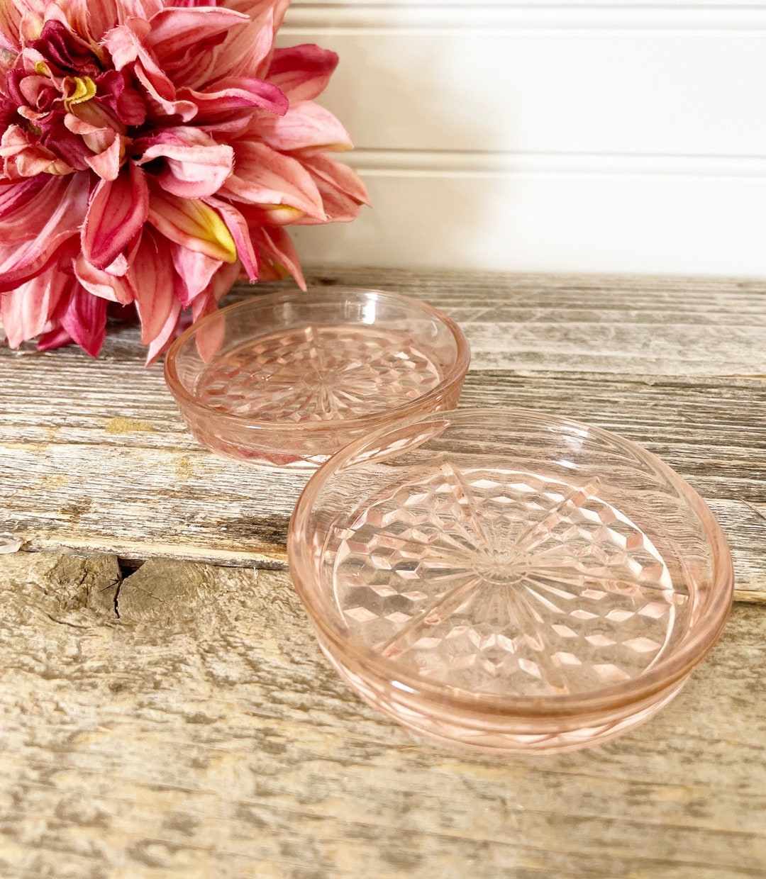 Antique Pink Depression Glass Set of 2 Individual Ashtrays, Pink