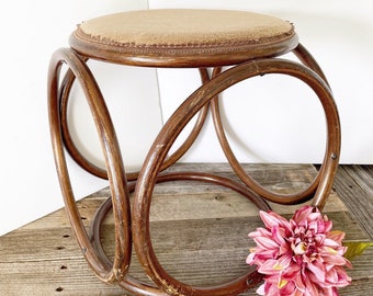 Vintage Thonet Inspired Foot Stool or Side Table 16” tall, Bentwood Boho Chair ; Bohemian Decor