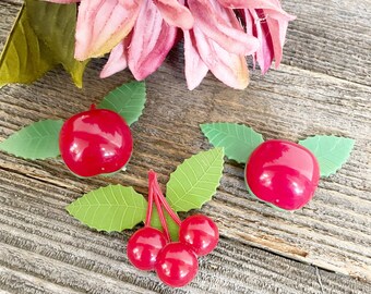 Vintage Retro Fridge Magnets, Cherries Lot of 3 made in USA, mid century