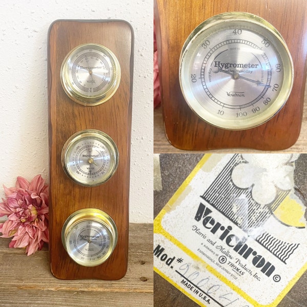 Vintage Wall Weather Instrument Barometer, Thermometer and Humidity scale , circa 1970s, Vintage, works