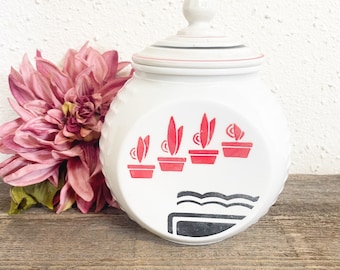 Vintage Vitrock Grease Jar, Art Deco Red Black Cannisrer, Kitschy Kitchen Decor, Mid Century Kitsch