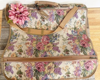 Luggage Suitcase Floral Leisure Suitcase or Garment Bag ; Carry on Bag; Shoulder strap Vintage