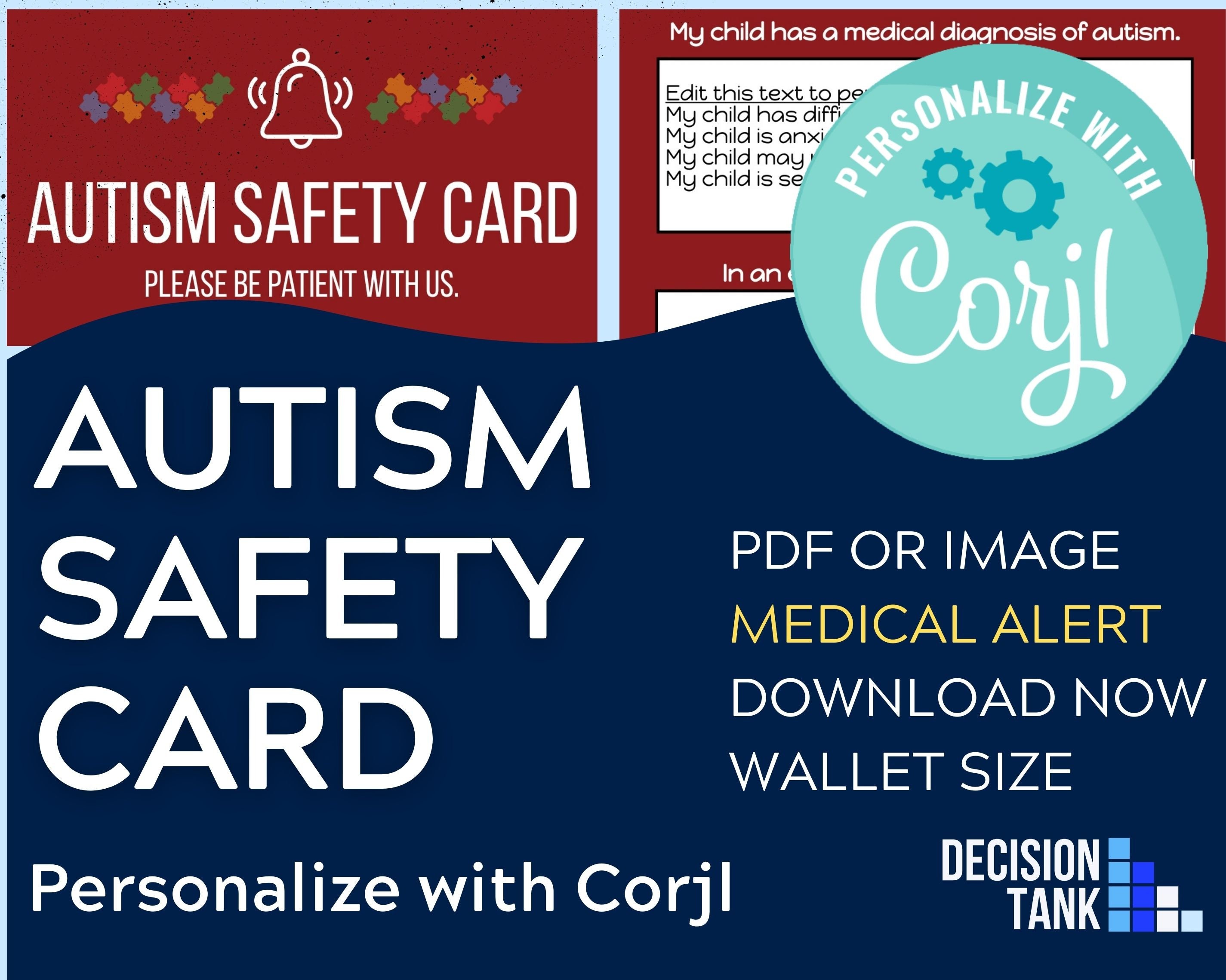 EDITABLE DOWNLOAD Autism Medical Alert Safety Card for Parents Etsy