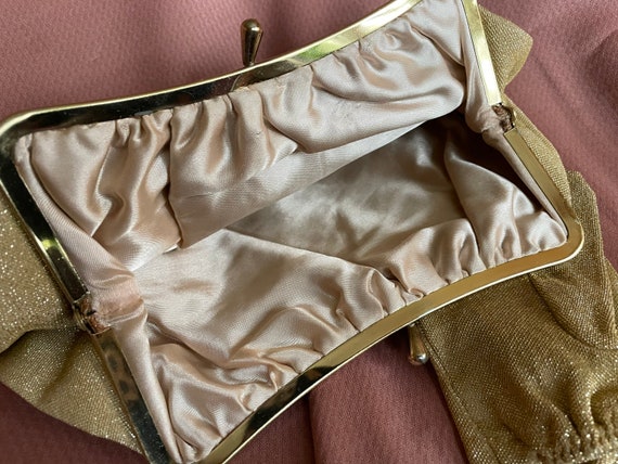 Vintage Gold Lamé Clutch with Matching Gloves - image 5