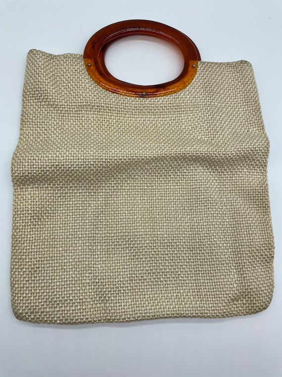 Vintage Woven Bag with Lucite Handles - image 1