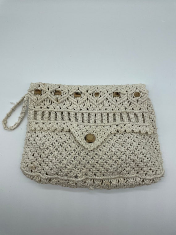 Vintage Macrame Clutch with Wooden Beads
