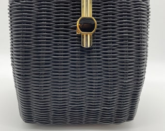 Vintage Black Hard Sided Woven Purse