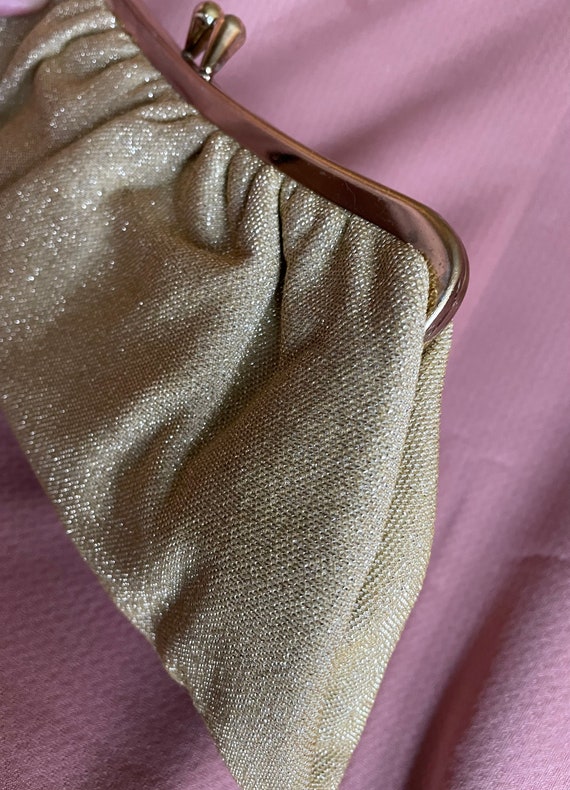 Vintage Gold Lamé Clutch with Matching Gloves - image 2