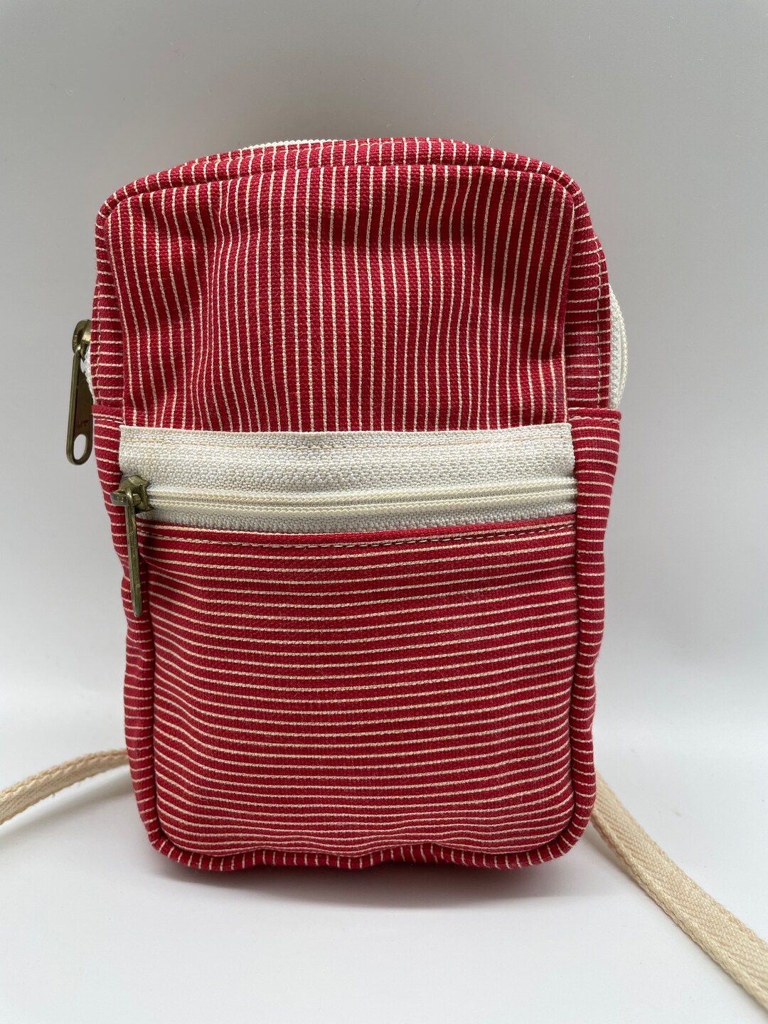 Dé Lanthe Canvas Small Red & White Bag With Adjustable Strap Etsy