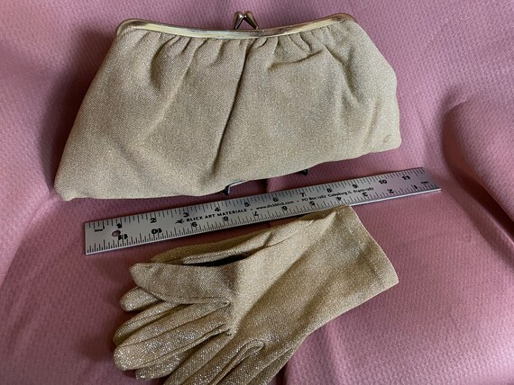 Vintage Gold Lamé Clutch with Matching Gloves - image 3