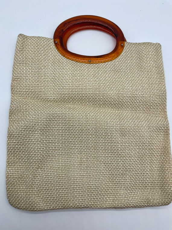 Vintage Woven Bag with Lucite Handles - image 3
