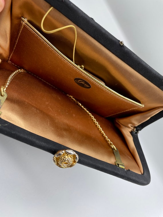 Vintage Black Satin Clutch with attached coin pur… - image 8