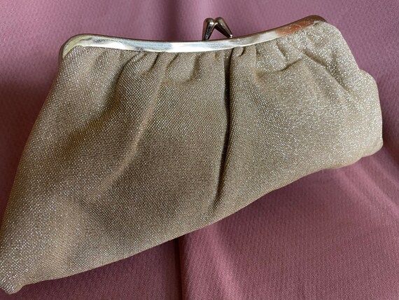 Vintage Gold Lamé Clutch with Matching Gloves - image 1