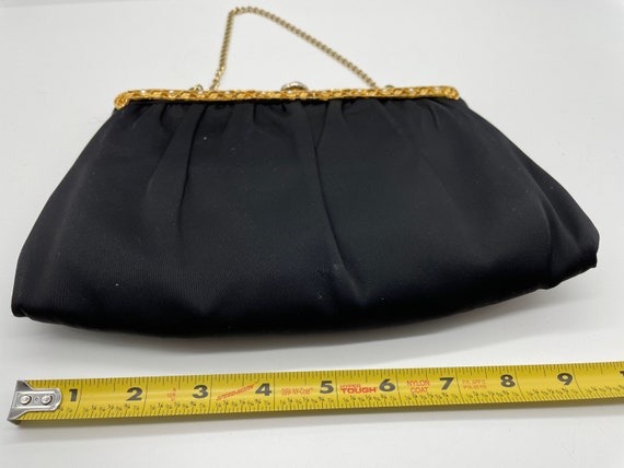 Vintage Black Satin Clutch with attached coin pur… - image 6