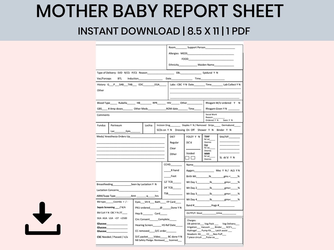 Mother Baby Report Sheet Postpartum SBAR Couplet Care Report - Etsy Canada