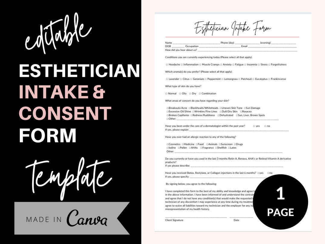 Editable Esthetician Intake Form Client Intake Form Facial Etsy Canada