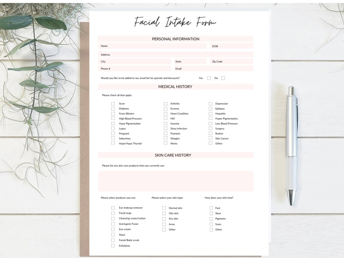 Facial Intake Form Client Intake Form Esthetician Form - Etsy
