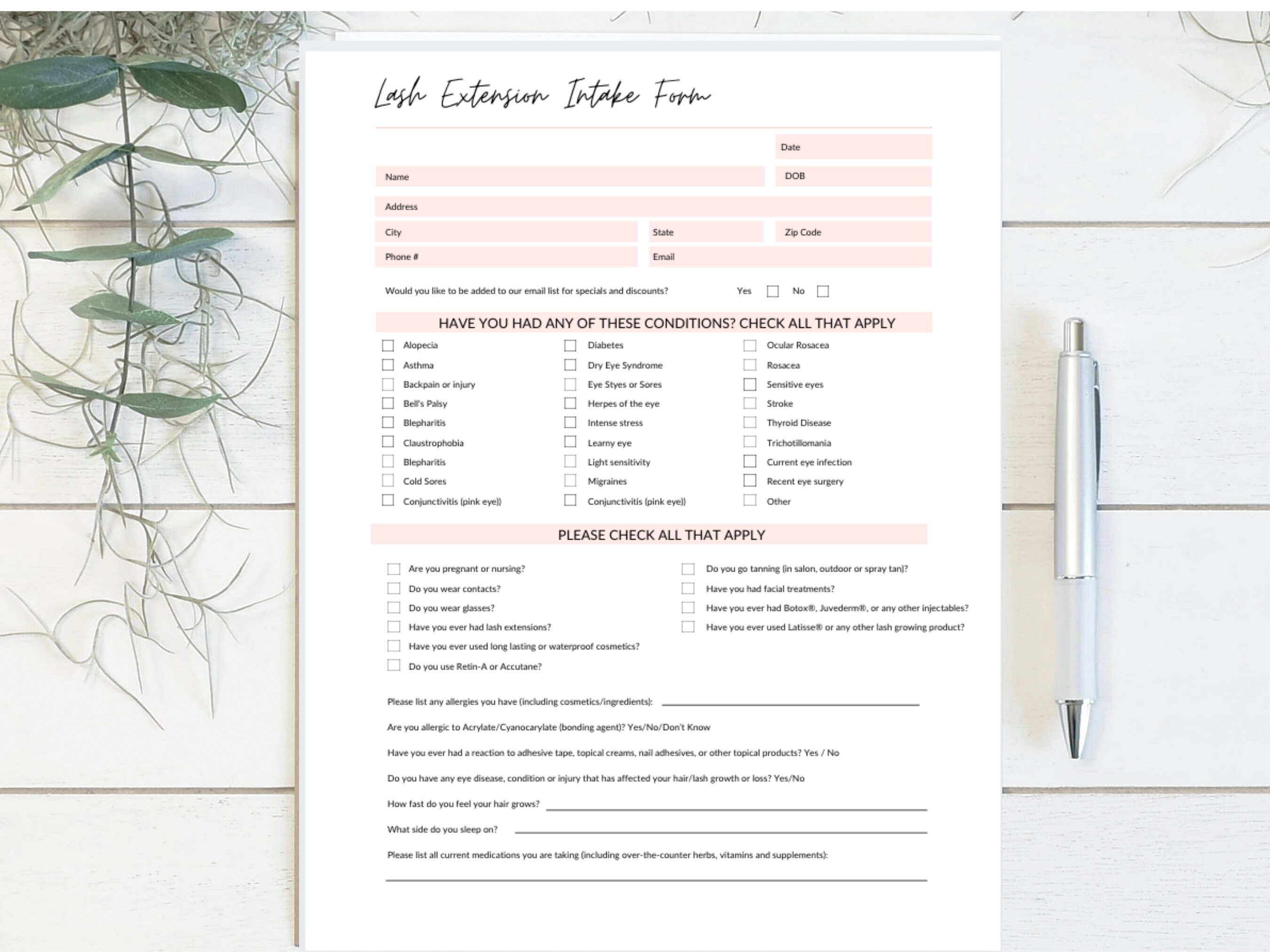 Editable Lash Extension Forms Pack Lash Intake Form | Etsy