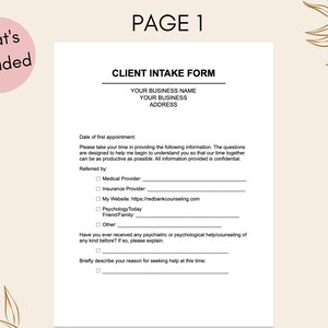 Therapy Client Intake Form for Therapists Counseling - Etsy