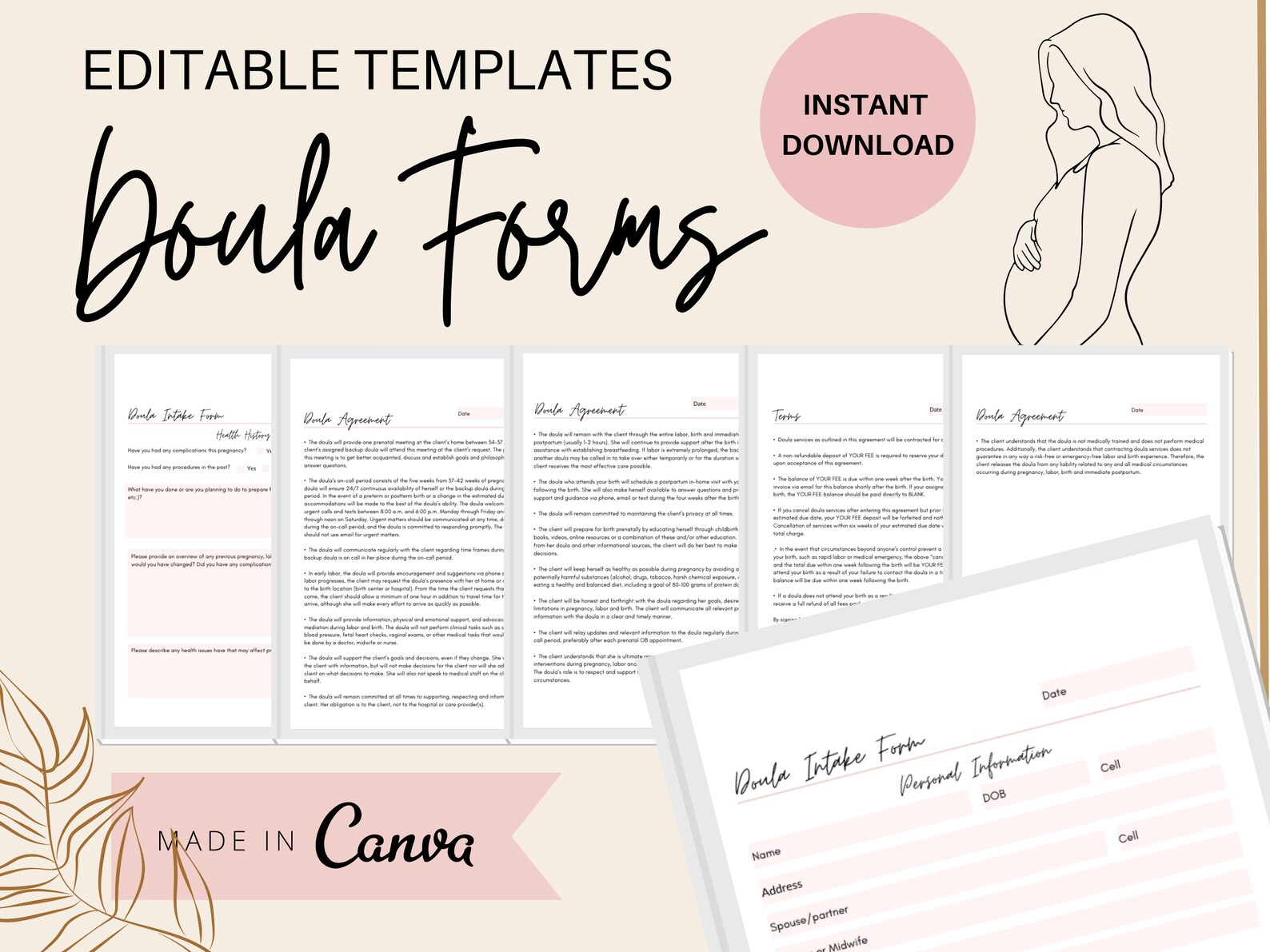 Editable Birth Doula Intake Forms Doula Client Buisness - Etsy