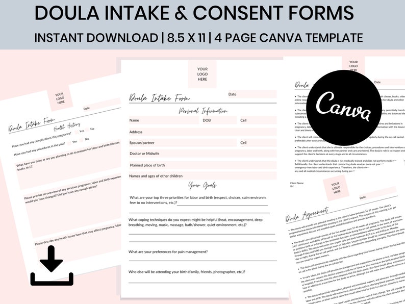 Editable Birth Doula Intake Forms Doula Client Buisness Etsy