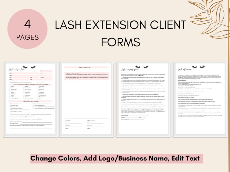 Editable Lash Extension Forms Pack Lash Intake Form - Etsy