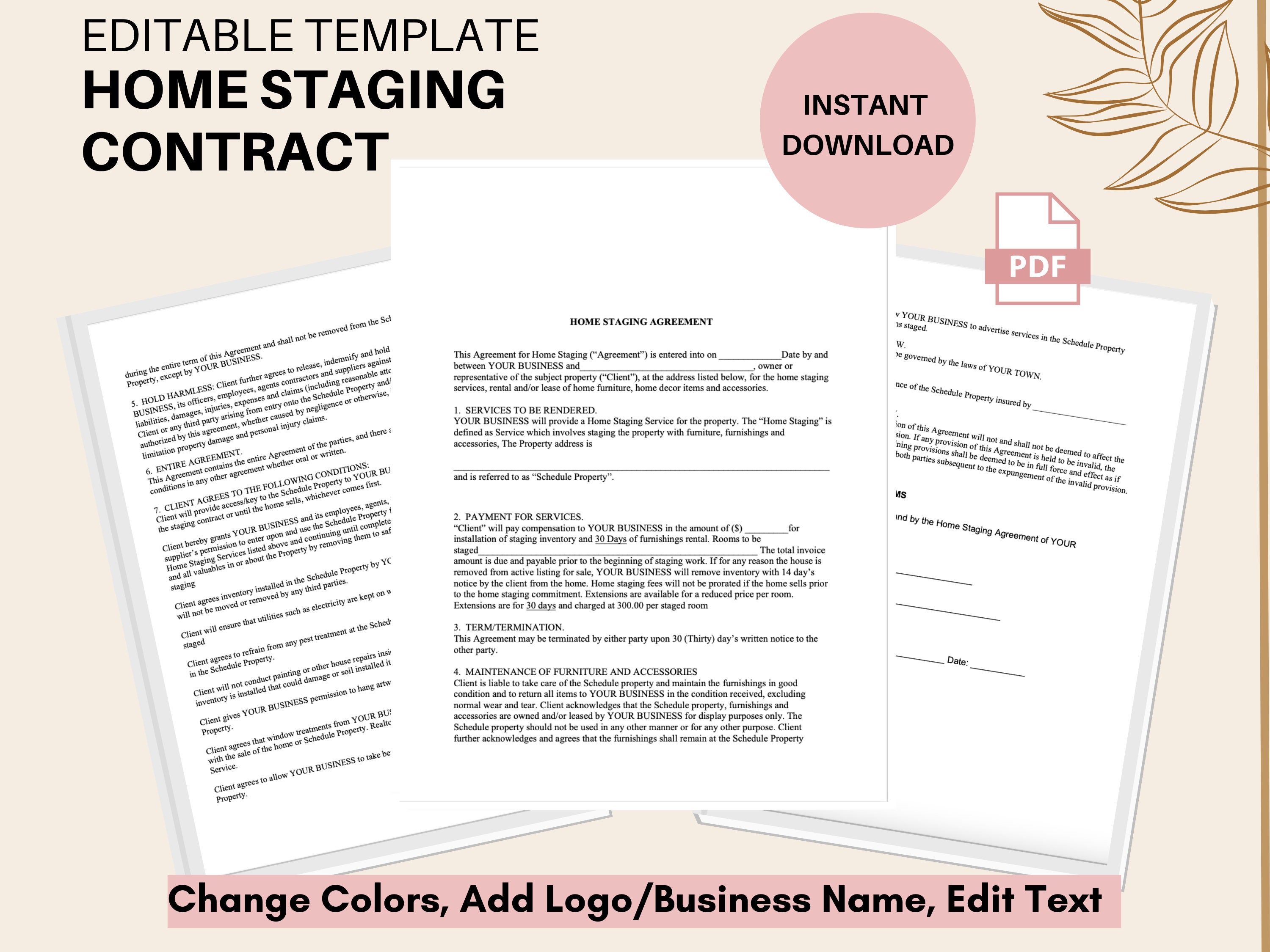 Editable Home Staging Agreement Home Staging Contract PDF Etsy Editable Home Staging Agreement Home Staging Contract PDF Etsy