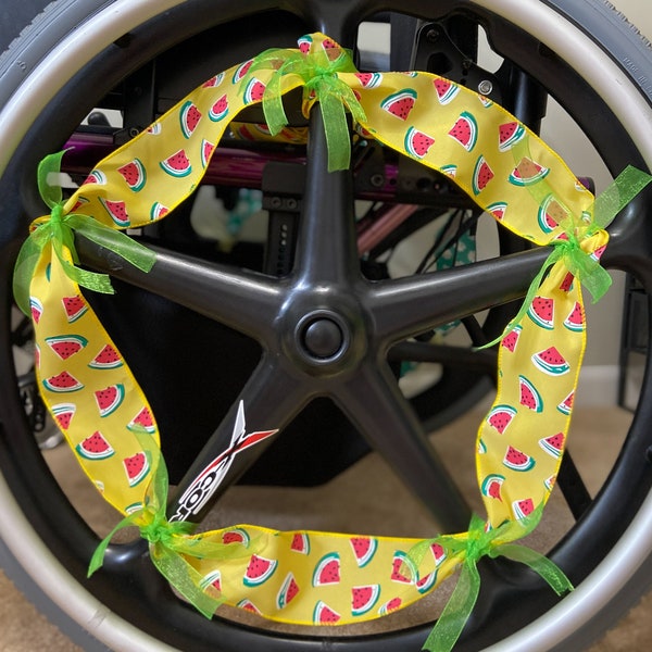 Yellow Watermelons- Ribbon Wheelchair Accessories, Wheelchair Decorations, Mobility Aid Accessories, Affordable, Ribbon-Tied