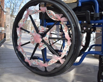 Pink Floral Ribbon Wheelchair Accessories Wheelchair Decorations Mobility Aid Accessories Affordable Tulle Tied