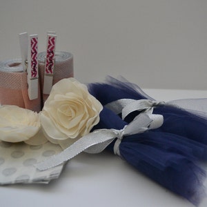 Rose Shimmer and Navy- Ribbon Wheelchair Accessories, Wheelchair Decorations, Mobility Aid Accessories, Affordable, Tulle-Tied