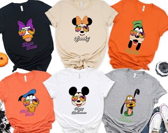 Disney Charaktere Halloween Shirt, Mickey And Minnie Halloween Shirt, Donald And Daisy Halloween Shirt, Goofy And Pluto Halloween Shirt