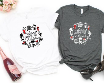 Camiseta de Disney Drinking Around the World, camiseta de Epcot Food and Wine Drinking Festival, camiseta de equipo de bebida, camiseta de Día de Bebida, Pareja de Disney