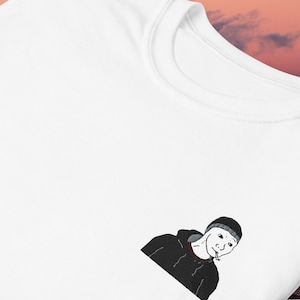 Doomer Embroidered T-Shirt - Wojak Meme Shirt - Dank Meme Goth Gift - Minimalist Embroidered Meme Merch
