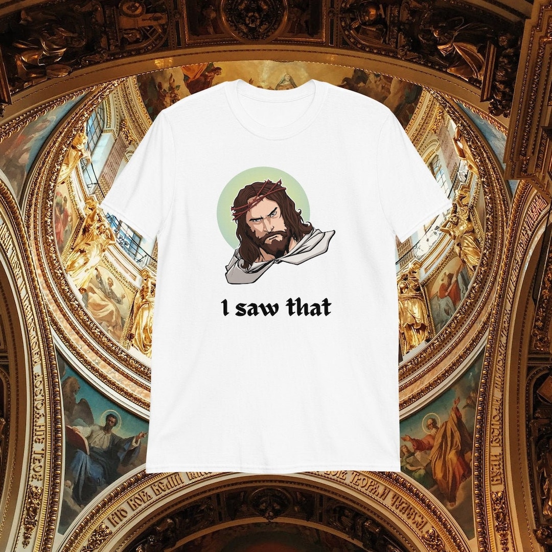 Men's 'I Saw That' Funny Jesus T-Shirt – All Seeing Christ Joke Tee, Dark Heather Grey - View #5