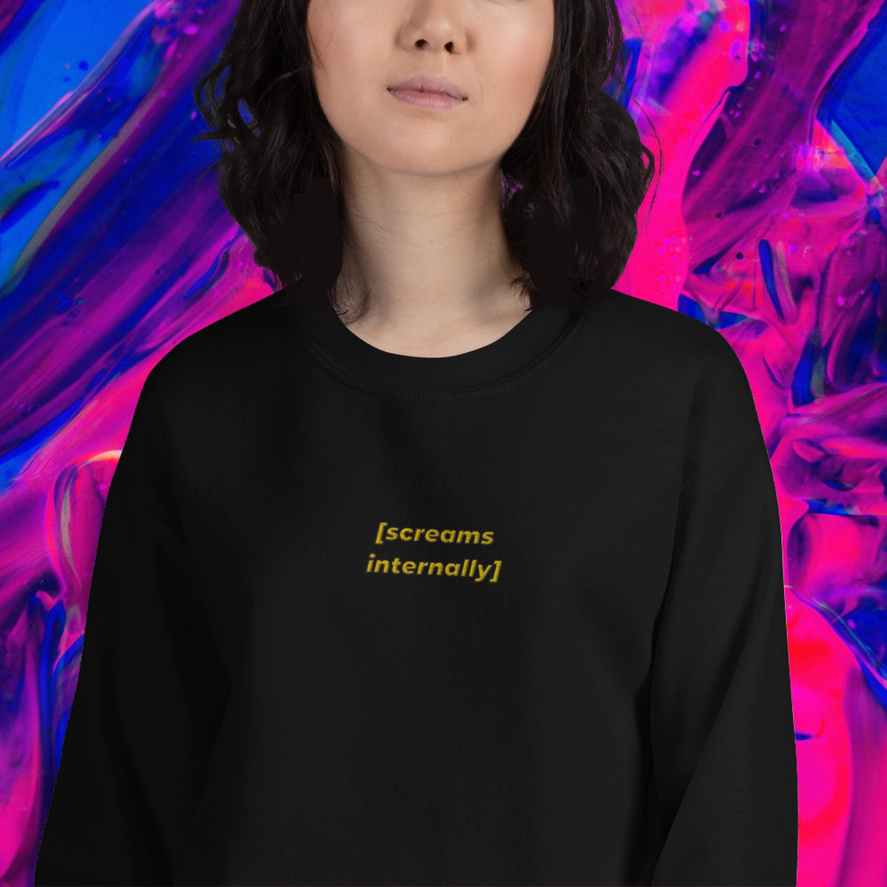 Screams Internally ORIGINAL - Subtitle Meme Black Unisex Sweater - Reaction Image - Descriptive Noise - Zoomer Joke Gift