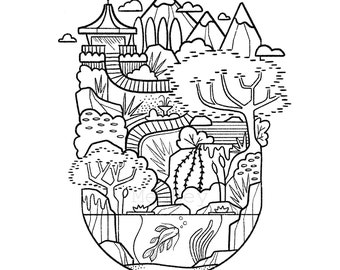 Japanese Garden Coloring Page | Digital Download