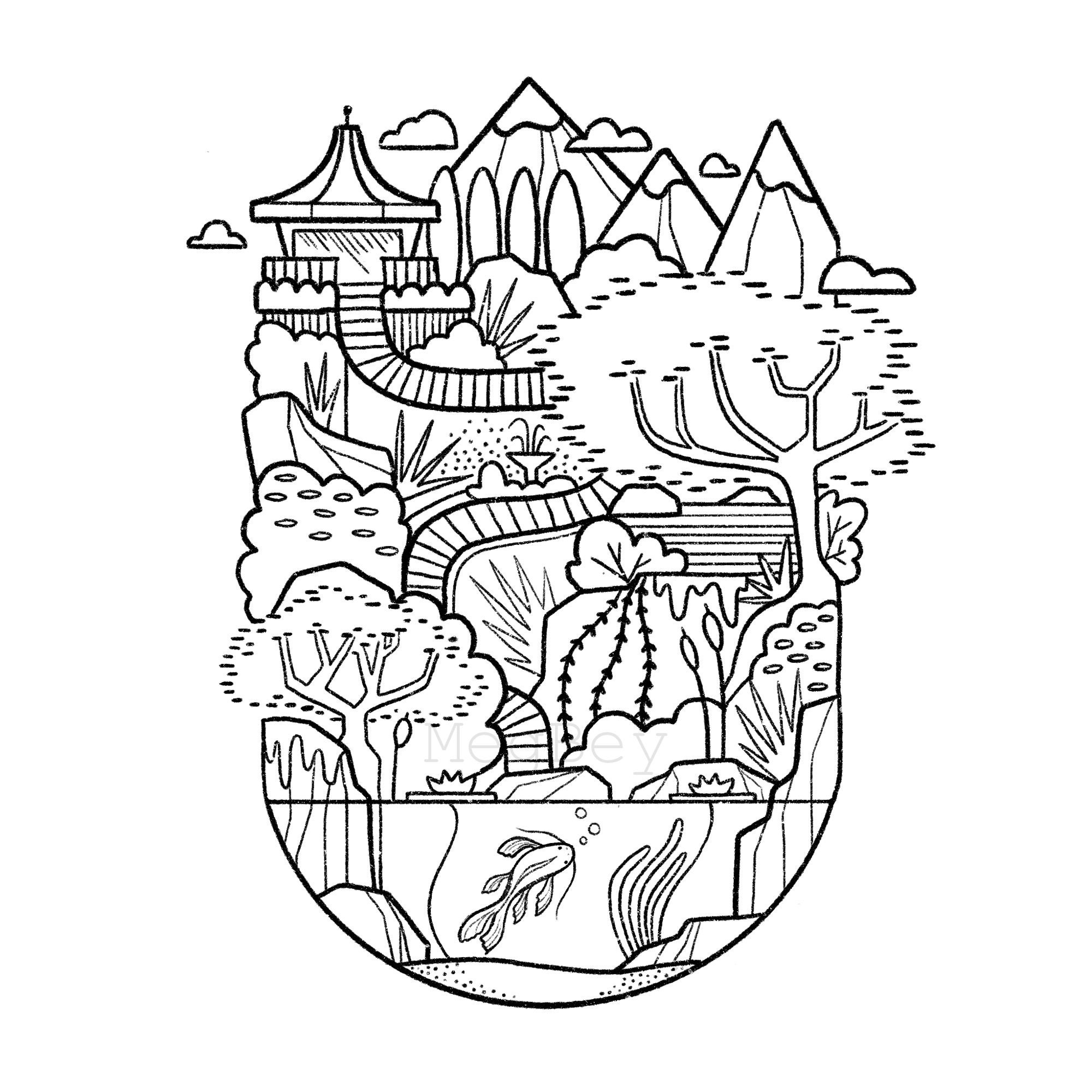 japanese garden coloring page digital download etsy