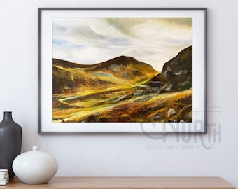 Mourne Mountains, Art Print Travel Poster, Hare's Gap, Noord-Ierland, Ierland, Print, Huwelijkscadeau, Kerstcadeau, landschappen