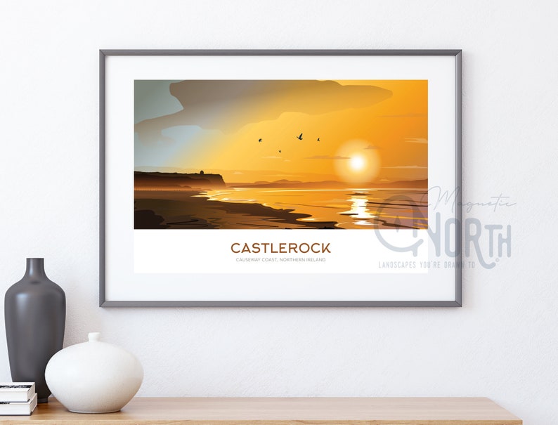 Castlerock Travel prints, Ireland. Irish travel prints from Magnetic North Art.
Castlerock Beach, beach art, North Antrim coast, Northern Ireland art prints, Rathlin travel prints, poster art.