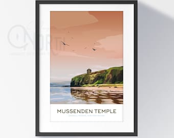 Impresión del templo de Mussenden: Arte paisajístico de la costa norte de Antrim, Irlanda