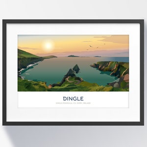 Dingle Peninsula Art Print - Co. Kerry, Ireland - Wedding Gift - Christmas Decor, travel prints, handmade Irish art, Ireland visit, dolphin