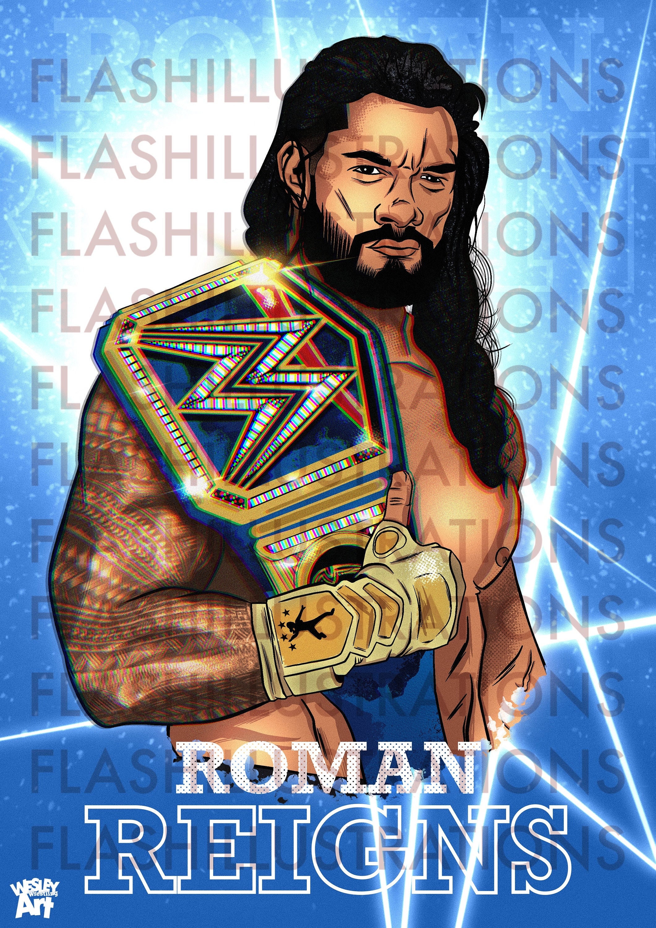 Roman Reigns Digital Art WWE Wrestling Digital Illustration Etsy