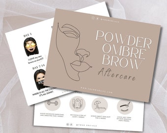 Bewerkbare poeder Ombre Brow Care Card, PMU Nazorgkaart, PMU Nazorgsjabloon, Wenkbrauwverzorging, Wenkbrauwnazorg, Brow Tattoo Nazorg 7X5in