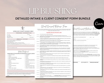 Lip Blushing Consent Form Bundle, Lip Blush Intake Form, Aftercare, Editable Esthetician Business Form, PMU, Canva Form, Lip Tattoo Form