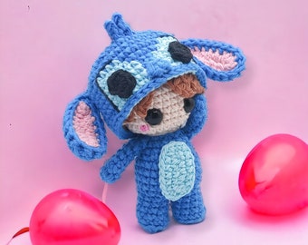 Stitch and Angel Amigurumi Crochet Pattern – Blue Alien Couple Dolls – PDF Digital Download - English and Spanish